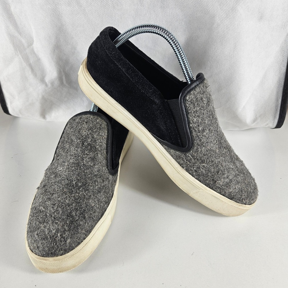 Vince Womens Grey Wool Black Suede Slip On Sneakers Shoes Size 9.5 M Loafers